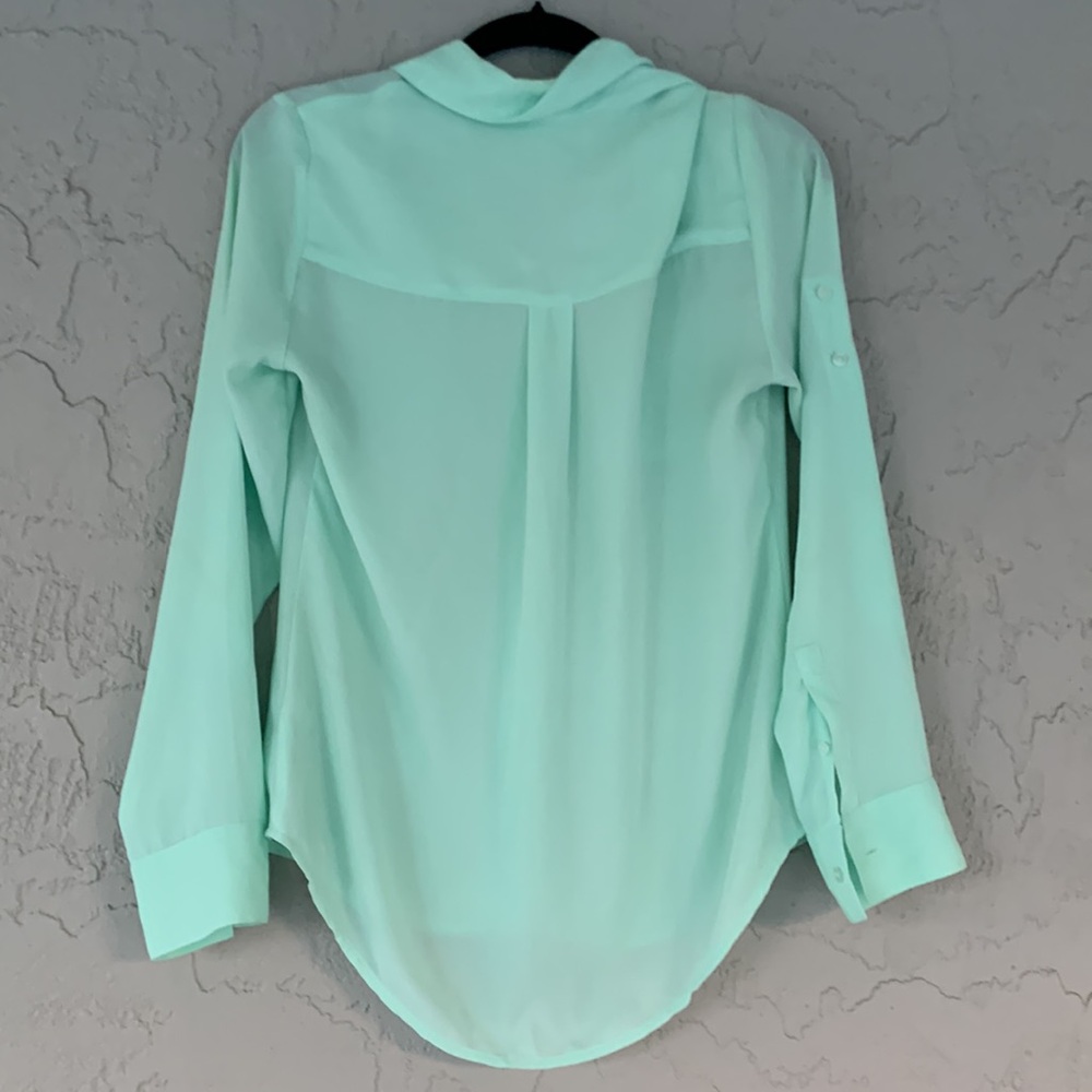 Express Turquoise Button-Up Blouse - Picture 3 of 7